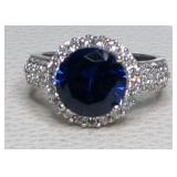 Blue & White CZ Rhodium over Sterling Ring Size 7