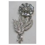 Large Vintage Rhinestone Floral Brooch