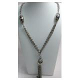 Vintage Silver Tone Tassel Necklace