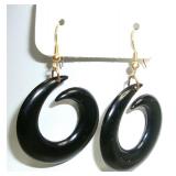 Tribal Style Black Horn Spiral Dangle Earrings