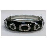 Black Enamel Rhinestone Jeweled Clamper Bracelet