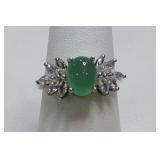 Emerald Quartz Sim Diamond Sterling Ring Sz 7