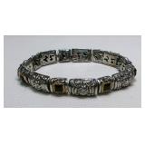 Two-Tone Link Bracelet Rectangular Black Stones