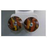 Vintage Molded Casein Pinwheel Jeweled Earrings