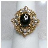 Black Spinel White Topaz Gold-Plated Ring Sz 7