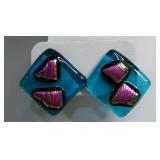 Artisan Blue Fused Dichroic Glass Mosaic Earrings