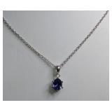 Sterling Silver Oval Lab Sapphire Pendant Necklace