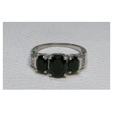 Oval Black Spinel Sterling Silver Ring Size 7