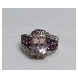 Sterling Silver Cocktail Ring Pink Lavender Stones