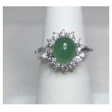 Emerald Quartz Cabochon & CZ Sterling Silver Ring
