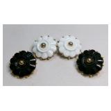 Crown Trifari Black & White Signed Clip Earrings