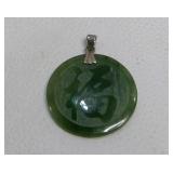 14K White Gold-Plated Jade Chinese Disc Pendant