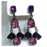Vintage Purple Teardrop Cluster Dangle Earrings