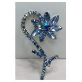 Vintage Blue AB Rhinestone Single Flower Brooch
