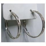 Silver-Tone Double-Rail Hoops with Rhinestones