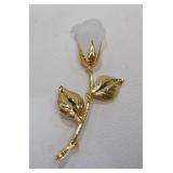 Frosted White Acrylic Gold-Tone Rose Brooch