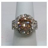 Cocktail Ring Cognac Center Stone CZ Stainless 7