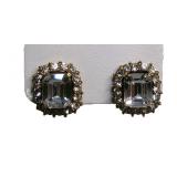 Large White Crystal Clip Earrings