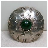 Vintage Mexico CII 925 Malachite Shield Brooch