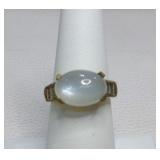 White Moon Cabochon Gold Over Sterling Ring Sz 7