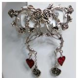 Retro Stage Roses & Heart Dramatic Drop Earrings