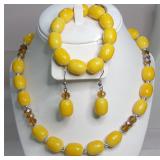 Egg Yolk Glass Beads & Faceted Amber 3-Pc Set