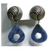 Silver-Tone Braded Ball Sodalite Drop Earrings