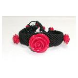 Black Braided Bracelet Molded Red Roses