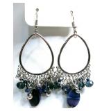 Silver Chandelier Earrings Blue Stones & Beads