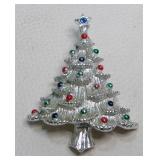Gerry's Silver-Tone Jeweled Christmas Tree Brooch