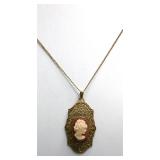 Antique 12K GF Shell Cameo Pendant Necklace