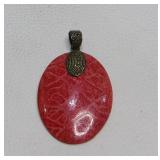Oval Red Sponge Coral & Sterling Silver Pendant