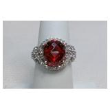 Sterling Simulated Red Diamond Cocktail Ring Sz 7