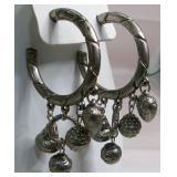 Artisan Bohemian Silver Metal Hoops with Charms