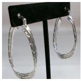 Large Sterling Silver Textured Hoop Earrings