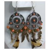 Dream Catcher Beaded Feather Dangle Earrings
