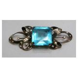Vintage Art Deco Large Aquamarine Stone Bow Brooch