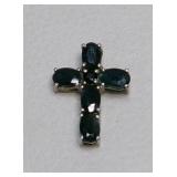Sterling Cross Pendant with Lab Sapphire Stones
