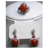 Karis 925 Sterling Red Stone with Pink Accent Set