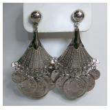 Silver-Tone Fan-Shaped Coin Dangle Eararings