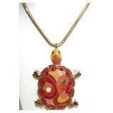 Eisenberg Large Enameled Turtle Pendant Necklace