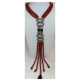 Heidi Daus Red Carnelian Art Deco Drop Necklace