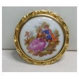 Jean Feuillade Limoges France Garden Scene Brooch