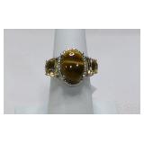 Sterling Tiger's Eye & Yellow Stone Ring Size 7