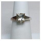 Green Amethyst Cushion Cut Sterling Ring Sz 7