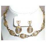 Vintage Cage Link Choker Necklace & Clip Earrings