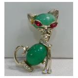 Vintage MCM Jelly Belly Jeweled Cat Brooch