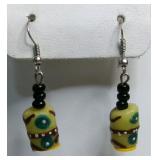 Yellow African Glass Beaded Boho Earrings