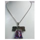 Red & Blue Jeweled Liberty Bell Pendant Necklace