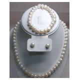 Freshwater Pearl Necklace, Bracelet, Earrings Set
